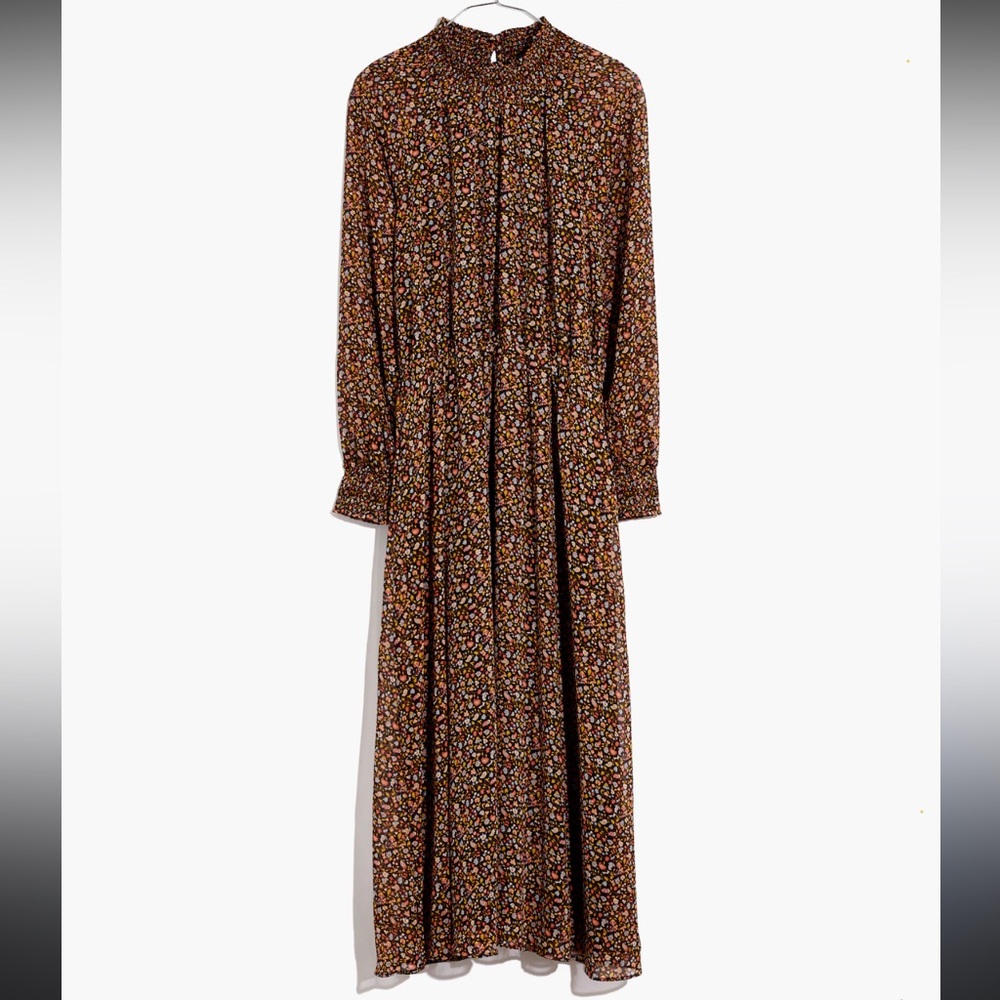 Madewell Georgette smocked-neck midi dress in folktale paisley